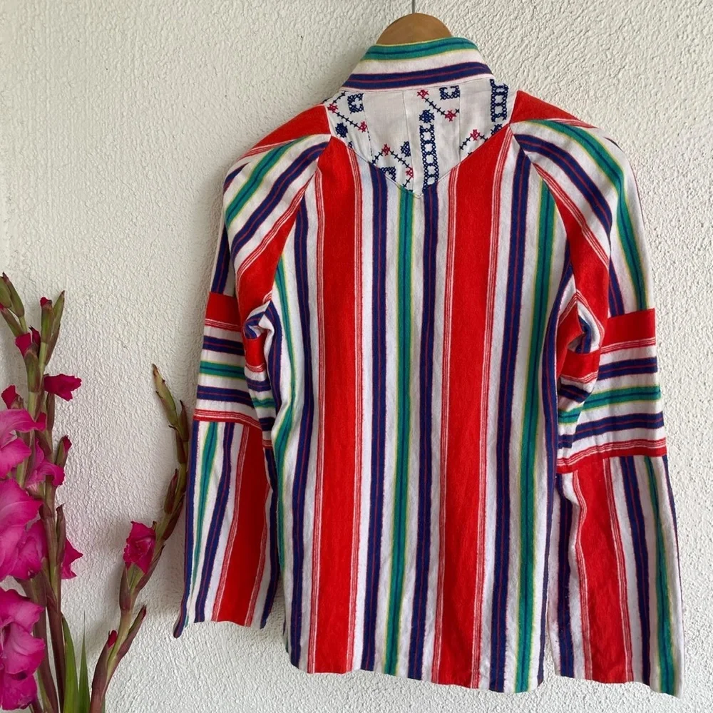 Vintage 70's handmade stripe embroidered top - Picture 4 of 5